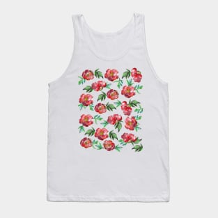 Peonies Flowers Watercolor Ink Cute Red Tank Top